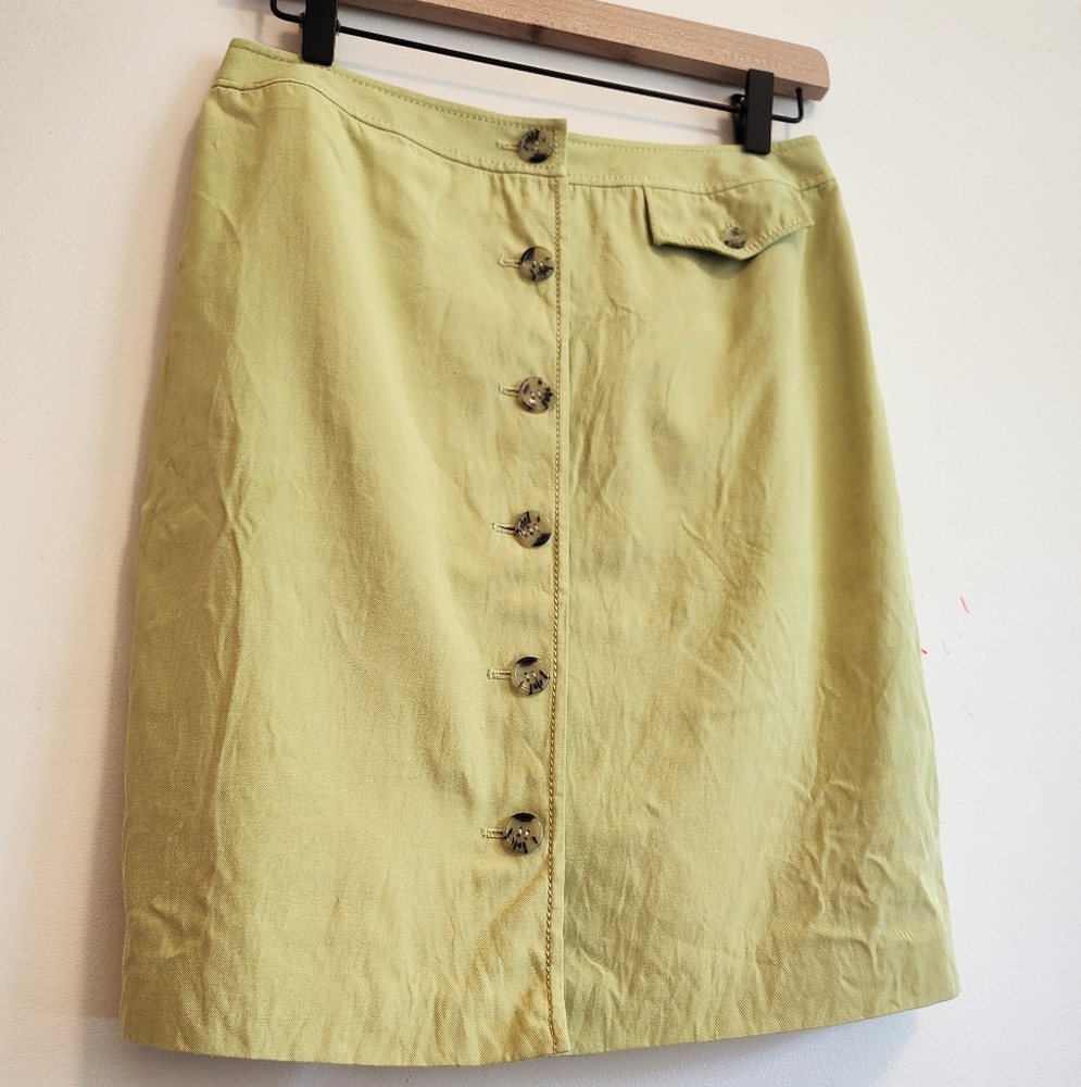 Fun Yellow-Green Silk Mini Skirt Size 6 Small Button Front Lightweight Y2k
